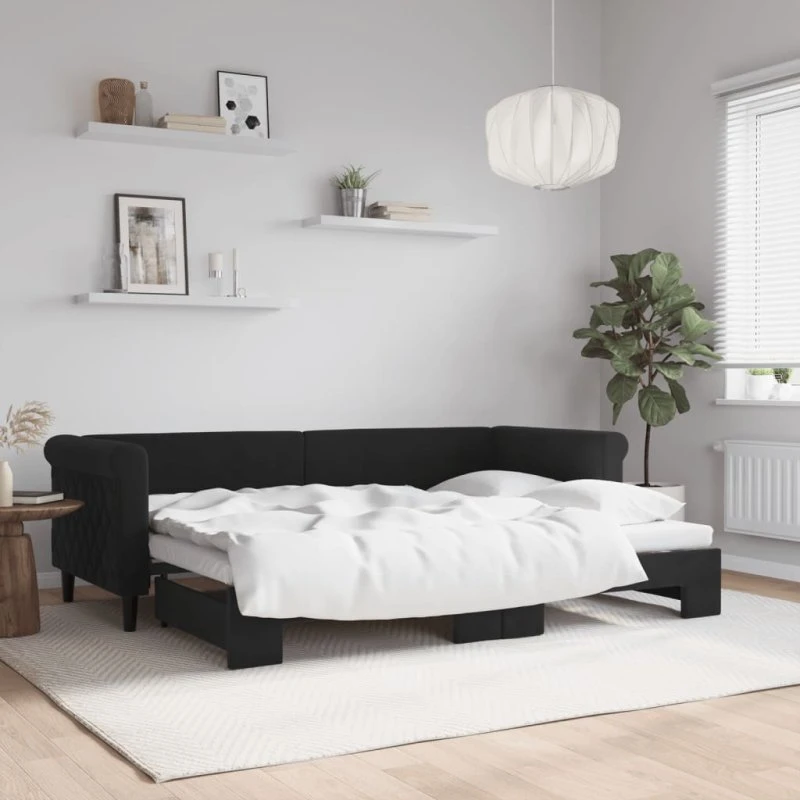 Daybed med udtræk 80x200 cm – sort velour