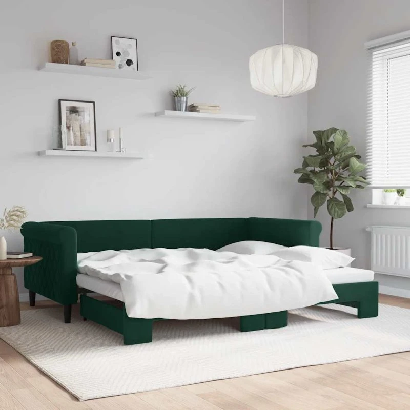 Daybed med udtræk 90x200 cm - velour mørkegrøn
