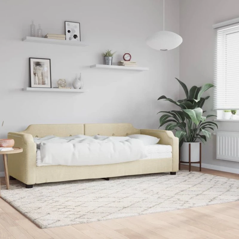 Daybed 2-i-1 med madras 90x200 cm, creme stof