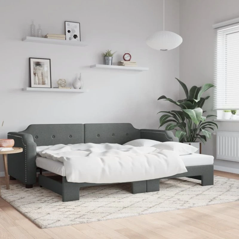 Daybed med udtræk 90x200 cm — mørkegrå stof