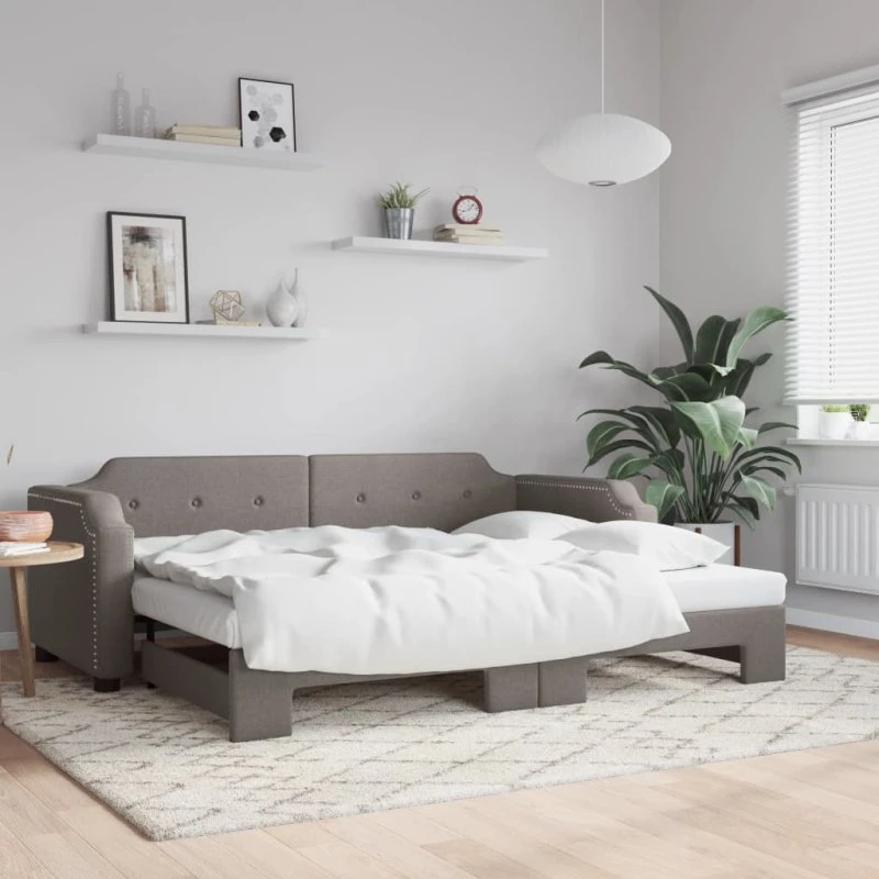 Daybed med udtræk 90x200 cm - stof gråbrun