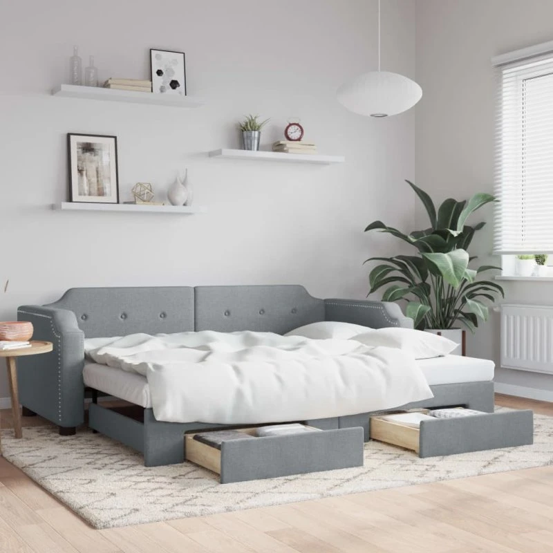 Daybed med udtræk & skuffer 80x200 stof lysegrå
