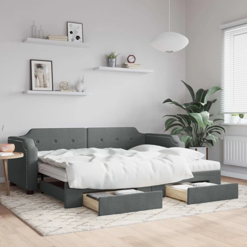 Daybed med udtræk & skuffer 100x200 cm mørkegrå