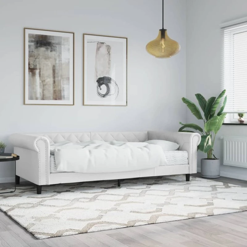 Daybed 90x200 cm med madras i hvidt kunstlæder