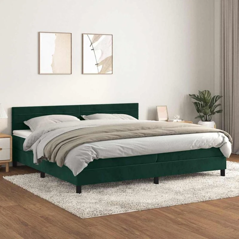 Kontinentalseng 200x200 cm i fløjl - mørkegrøn