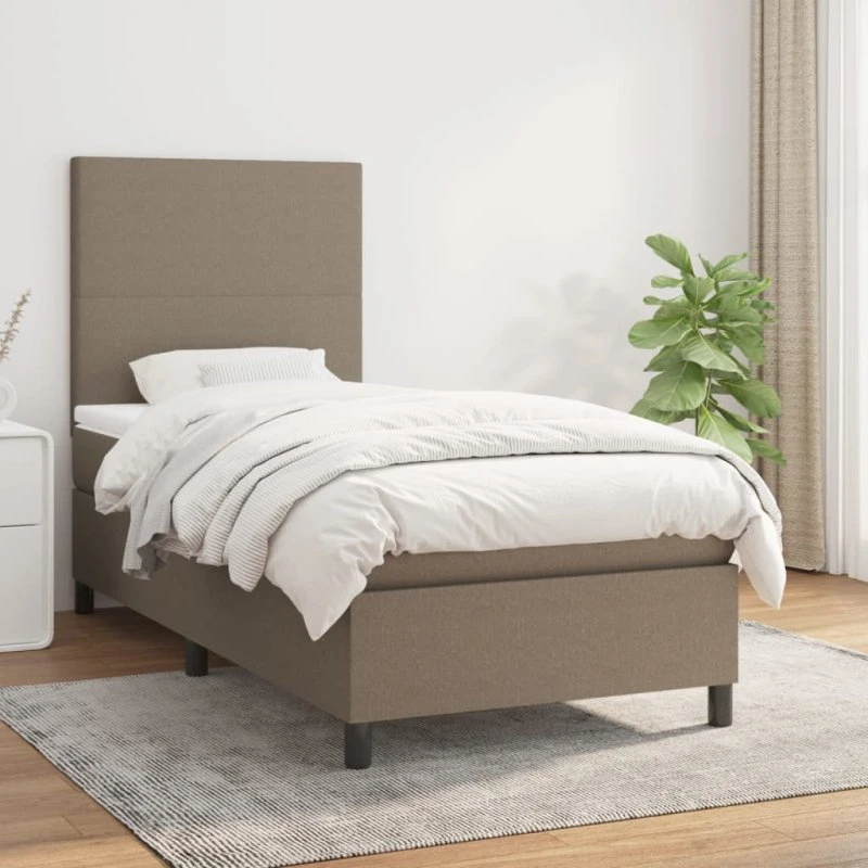 Kontinentalseng 100x200 cm i gråbrunt stof med pocketmadras