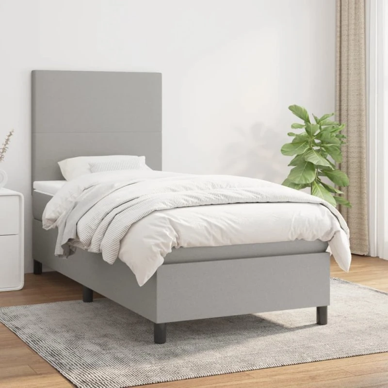 Kontinentalseng 90x200 med pocketmadras - lysegrå stof