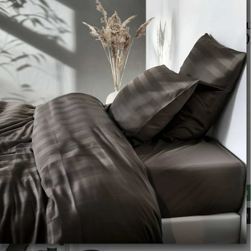 Bambus satin sengesæt Lys Mokka 140x200+63x60