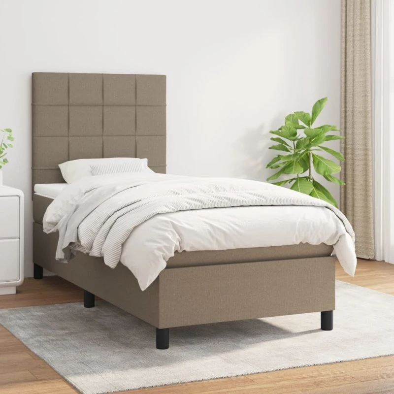 Kontinentalseng 100x200 cm stof gråbrun med pocketmadras