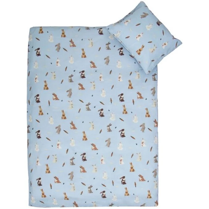 Junior sengetøj 100x140 cm blå med kaniner – 100% bomuld