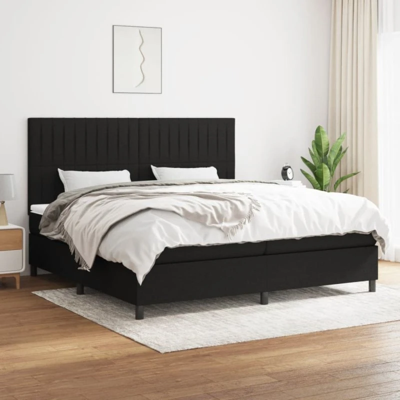 Kontinentalseng med pocketmadras 200x200 cm - sort stof