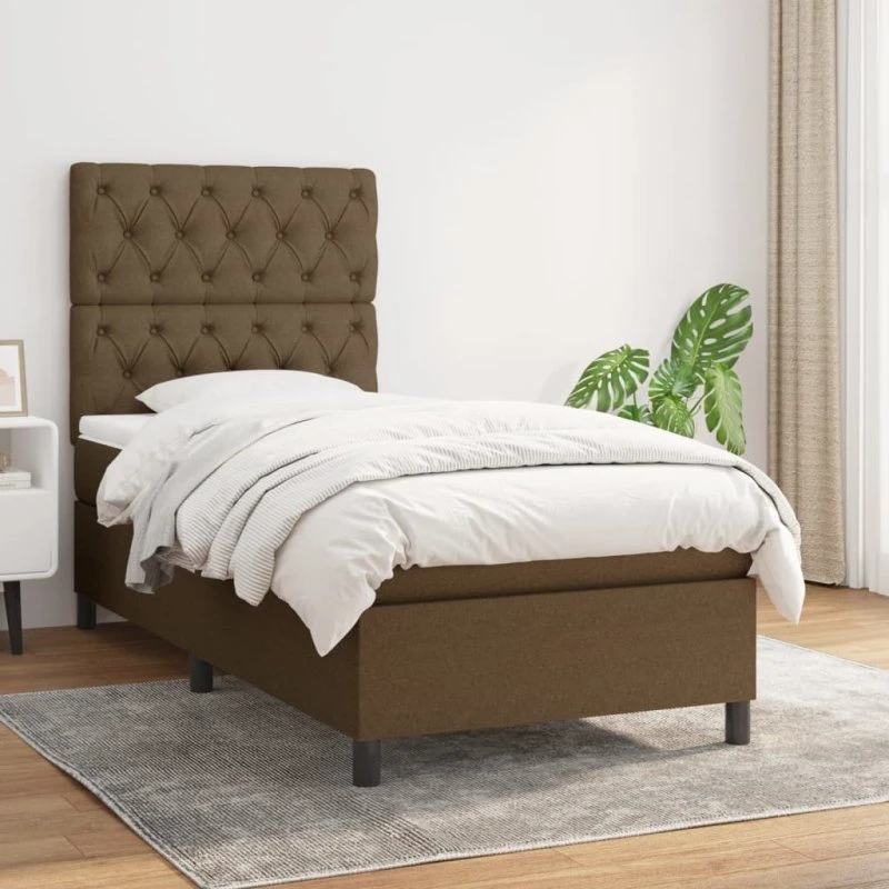 Kontinentalseng 80x200 cm med pocketmadras - mørkebrun