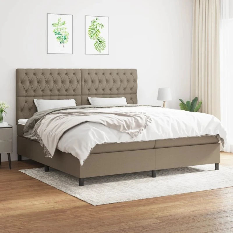 Kontinentalseng 200x200 cm med pocketmadras – gråbrun stof