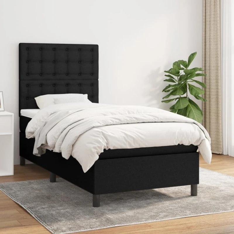 Kontinentalseng 90x200 cm med pocketmadras, sort stof