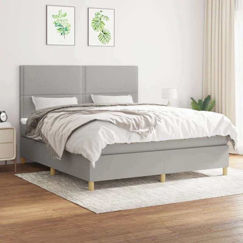 Kontinentalseng 180x200 cm stof lysegrå – pocketfjedre