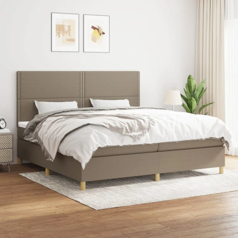 Kontinentalseng 200x200 cm med pocketmadras – gråbrun stof