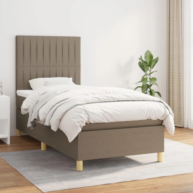 Kontinentalseng 100x200 cm i gråbrunt stof med pocketmadras