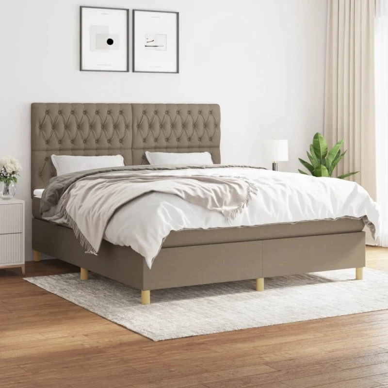 Kontinentalseng 180x200 cm i gråbrunt stof med pocketmadras