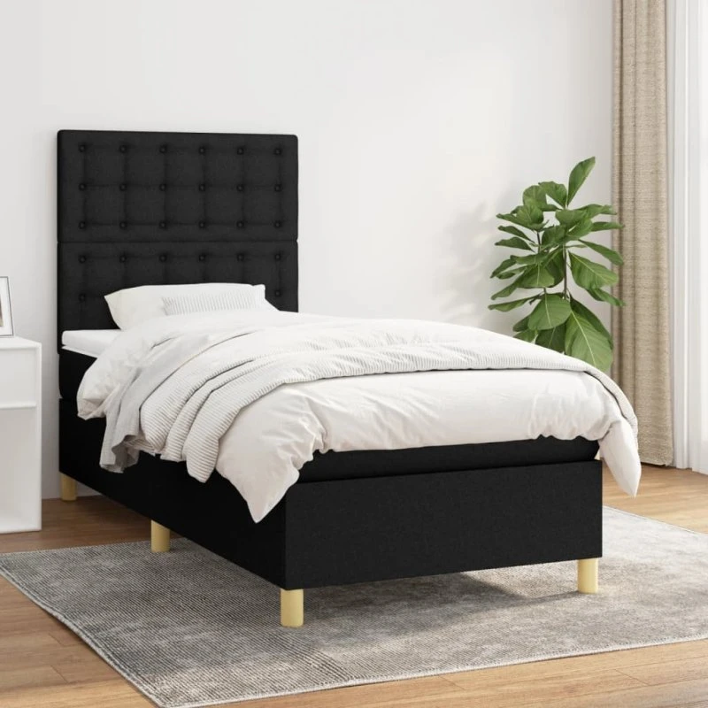 Kontinentalseng 90x190 cm i sort stof med pocketmadras