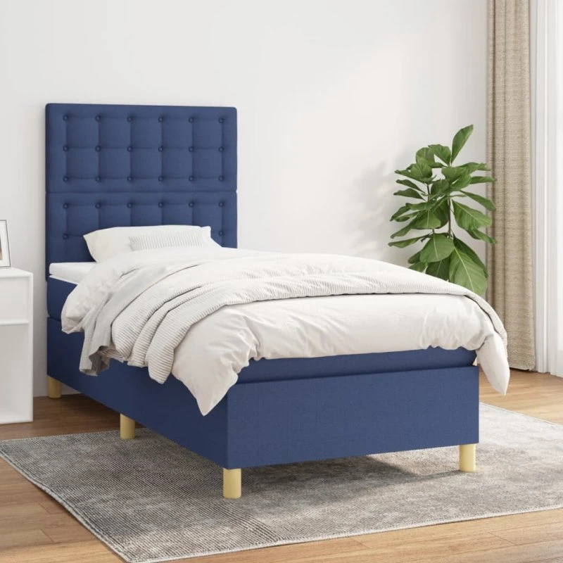 Kontinentalseng 100x200 cm med madras – Blå stof