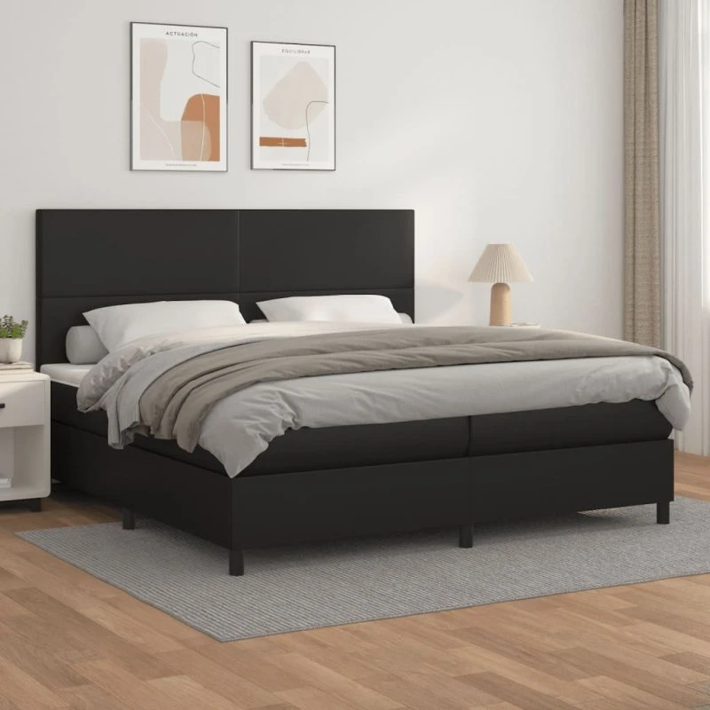 Kontinentalseng 200x200 cm i sort kunstlæder