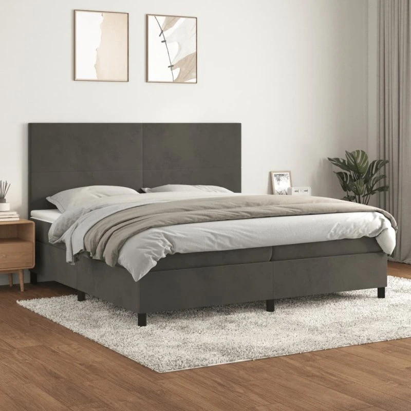 Kontinentalseng 200x200 cm i mørkegrå fløjl med pocketmadras