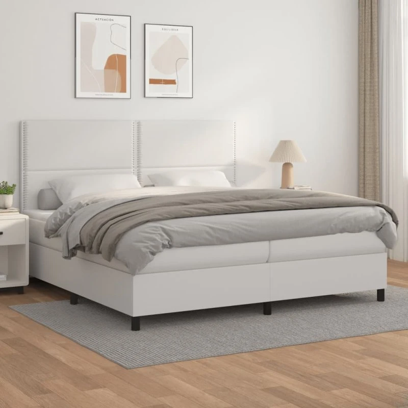Kontinentalseng 200x200 cm i hvidt kunstlæder