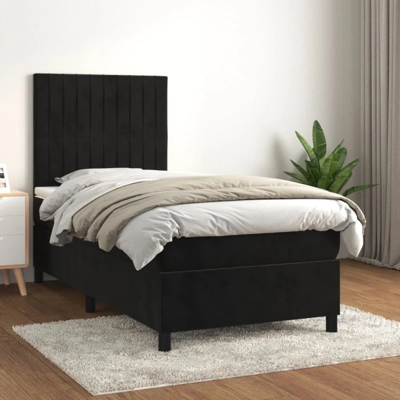 Kontinentalseng 80x200 cm i sort fløjl med madras