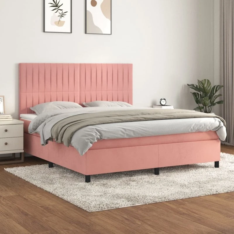 Kontinentalseng 180x200 cm i lyserød fløjl med madras