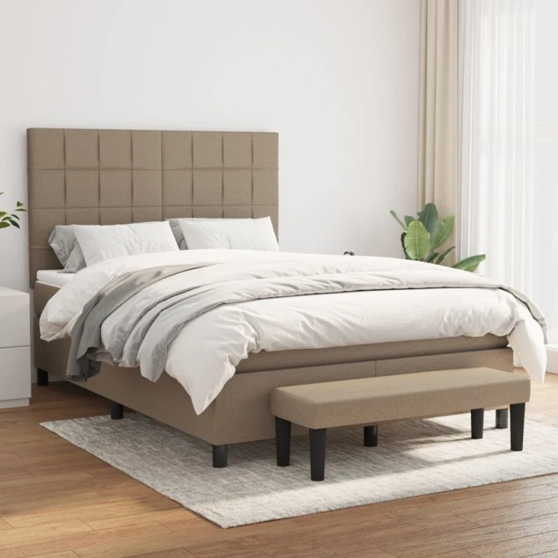 Kontinentalseng 140x190 cm med pocketmadras – gråbrun stof