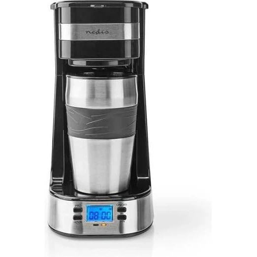 Nedis 1-kops kaffemaskine 0,4 L – sort/sølv med timer