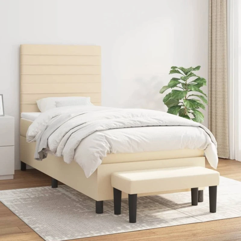 Kontinentalseng 90x190 cm i creme stof med pocketfjedre