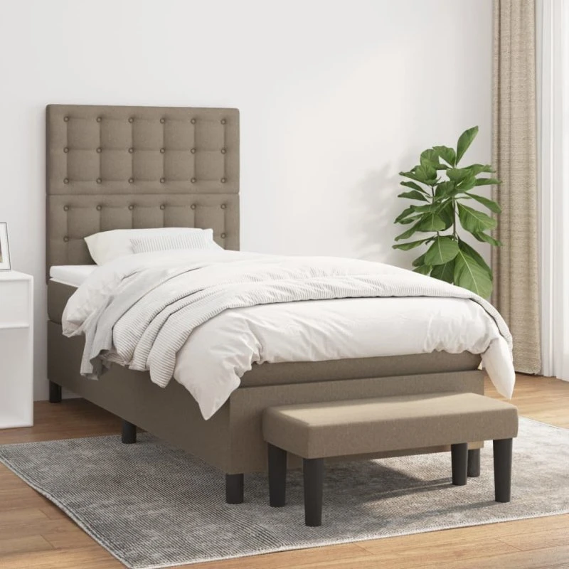 Kontinentalseng 100x200 cm i gråbrunt stof med pocketmadras