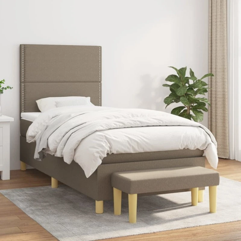 Kontinentalseng 100x200 cm med pocketmadras, gråbrun stof
