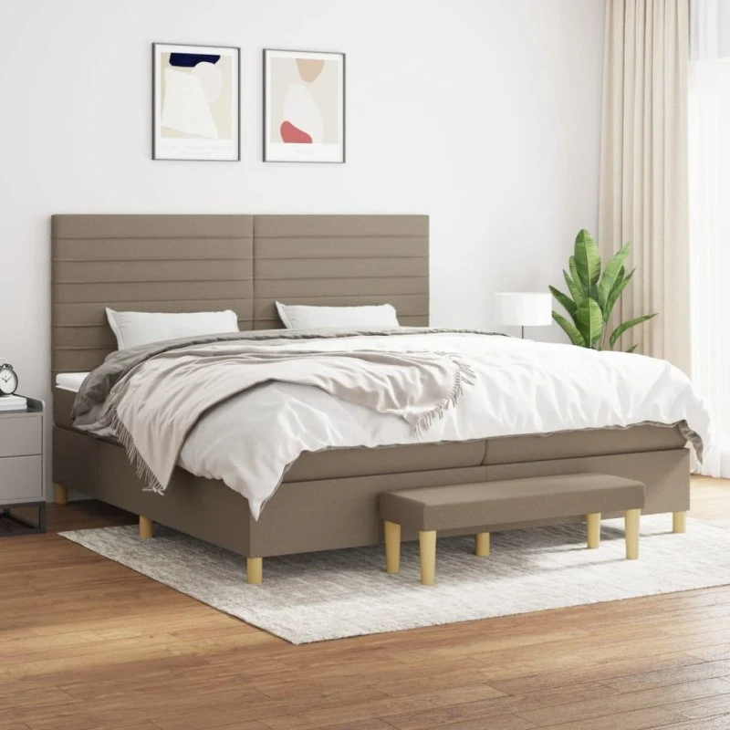 Kontinentalseng 200x200 cm med pocketmadras, gråbrun stof