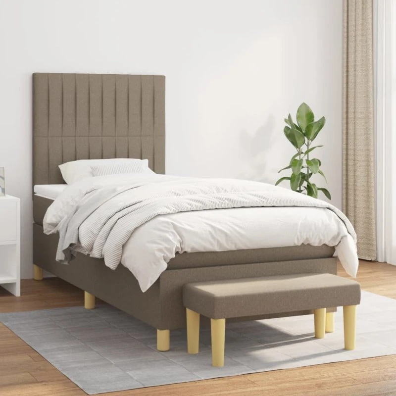 Kontinentalseng 90x200 cm med pocketmadras i gråbrun stof