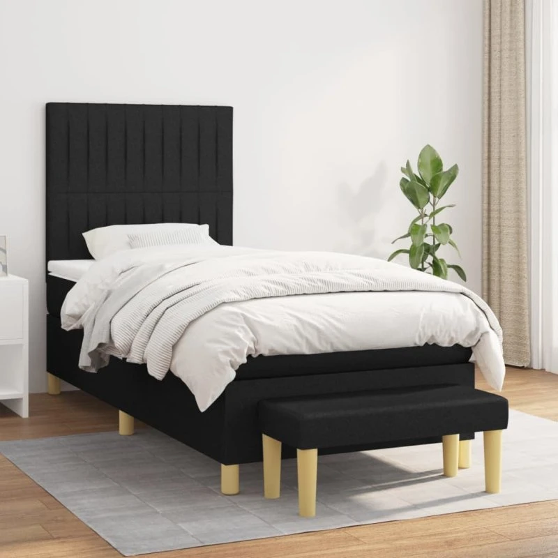 Kontinentalseng med pocketmadras 100x200 cm, sort stof