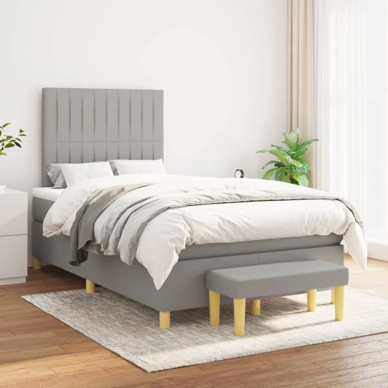 Kontinentalseng 120x200 cm med pocketmadras – lysegrå stof