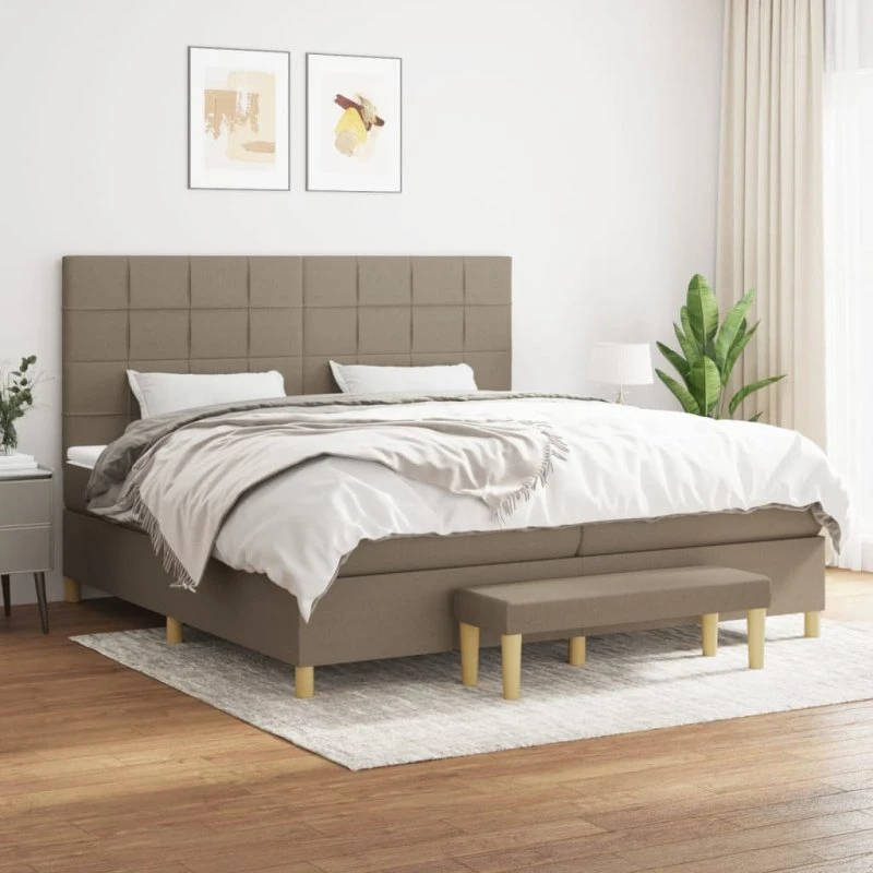 Kontinentalseng 200x200 cm med pocketmadras – gråbrun stof