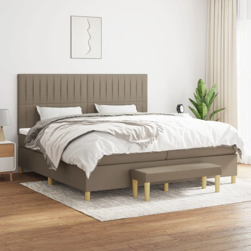 Kontinentalseng 200x200 cm med pocketmadras – gråbrun stof