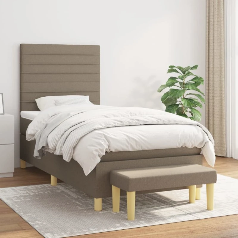 Kontinentalseng 100x200 cm i gråbrunt stof med pocketmadras