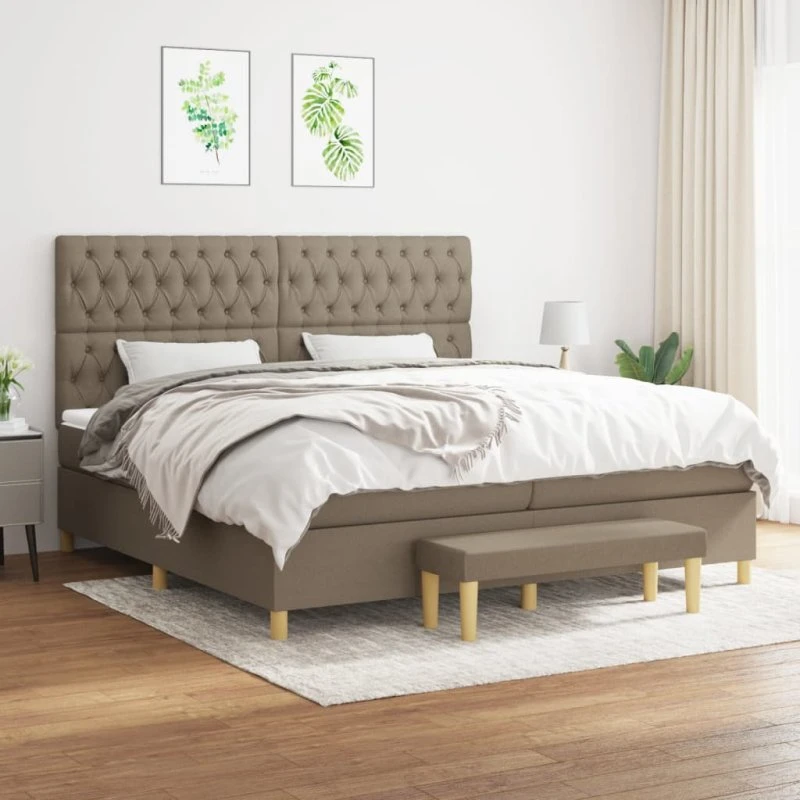 Kontinentalseng 200x200 cm med pocketmadras – gråbrun stof