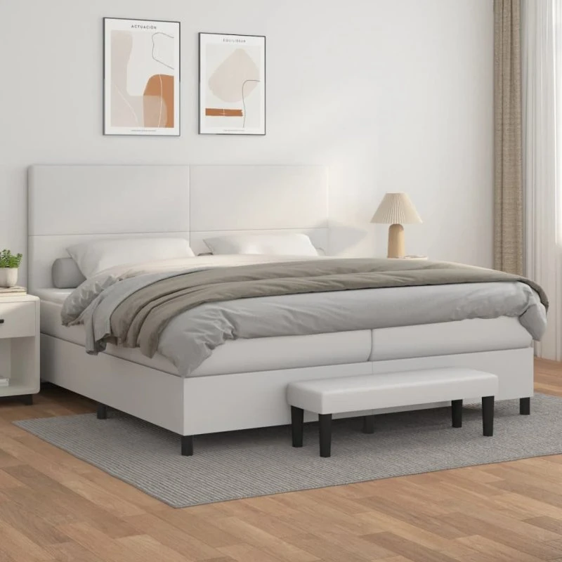 Kontinentalseng 200x200 cm i hvidt kunstlæder