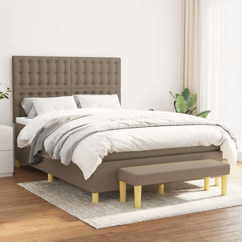 Kontinentalseng 140x190 med pocketmadras – gråbrun stof