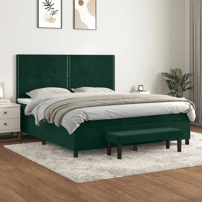 Kontinentalseng 180x200 cm mørkegrøn fløjl med madras