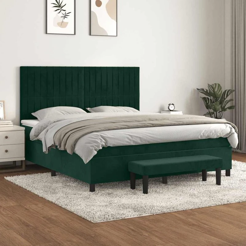 Kontinentalseng 180x200 cm mørkegrøn fløjl med pocketmadras