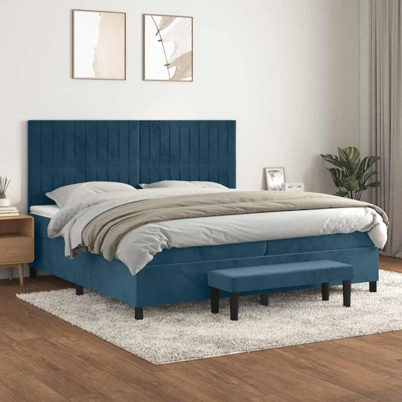 Kontinentalseng 200x200 cm med pocketmadras - mørkeblå fløjl