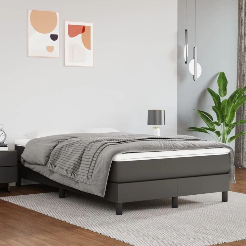 Kontinentalseng 120x200 cm i gråt kunstlæder – inkl. madras