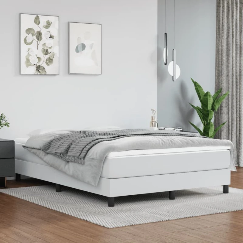 Kontinentalseng 140x190 cm hvid kunstlæder med madras