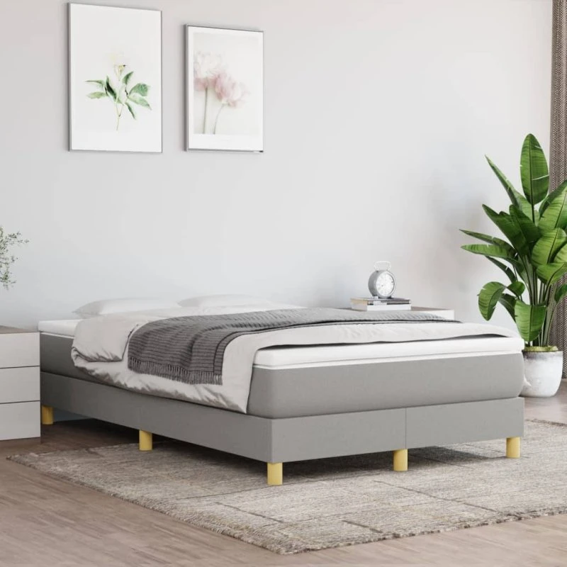 Kontinentalseng 120x200 cm med pocketmadras – lysegrå stof